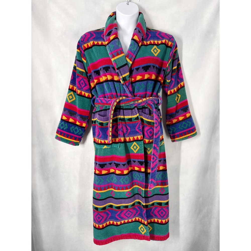TJ Lawford Cotton Long Sleeve Geometric Multicolor Robe Women's Size Medium